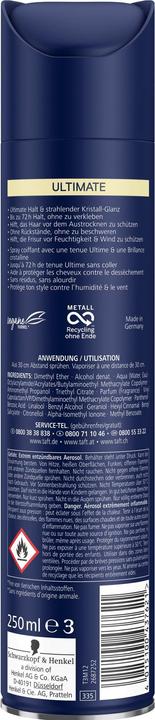 Actual product image Taft Hair Lacquer Ultimate 250ml, Hold Level 5+ Hair Styling, Hairspray for All Hair Types, Ultimate Hold (250 ml)