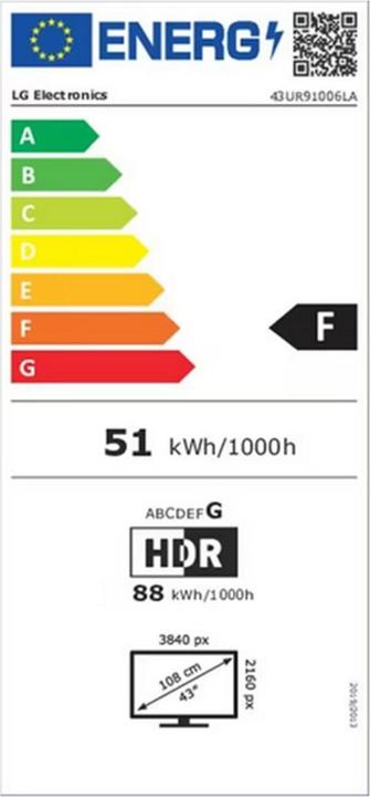 Energie-Label LG 43UR91006LA (43", UR91, LED, 4K, 2023)