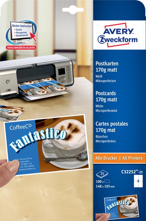 Image du produit Avery Cartes postales (170 g/m², A4, 25 x)
