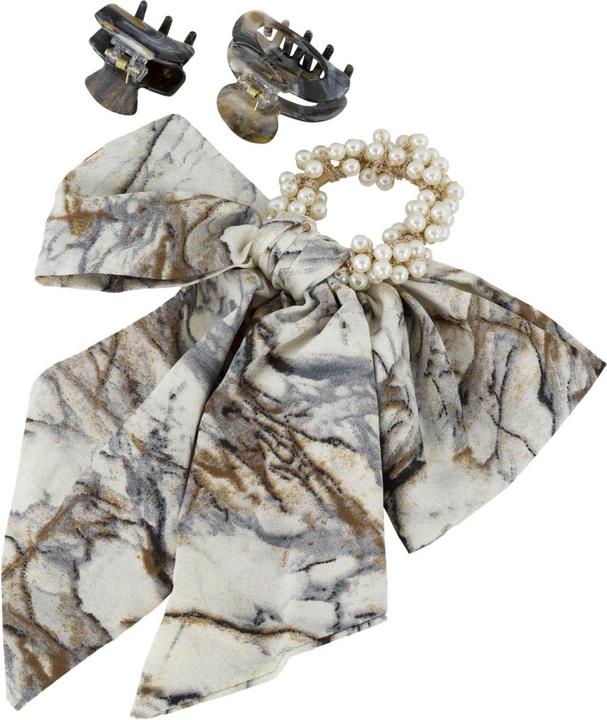 Produktbild Trisa Hair - Pearl Scrunchie & Hair Clips, grey (Haargummi)
