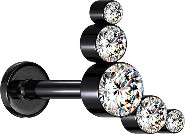 Produktbild Star Piercing Micro Labret Innengewinde schwarz fünf Kristalle silber (ohne Messing, Chirurgenstahl 316L)