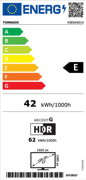 Label énergétique Tornado LED-TV Smart 45ES4301X, 109 cm (43"), EEK: E, Full-HD Frameless Linux (43", LED, Full HD)