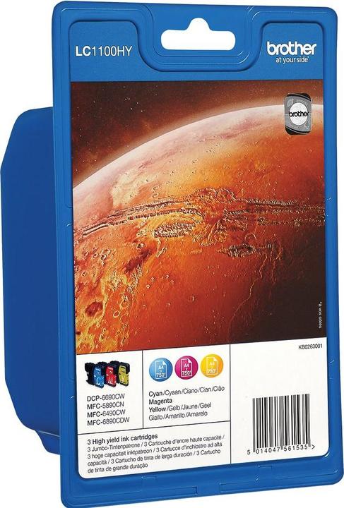 Image du produit Inkadoo Brother LC-1100HYRBWBP Cartouche d'encre MultiPack CMY 750 pages ISO/IEC 24711 UE=3 (M, Y, C)