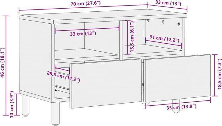 Immagine prodotto VidaXL Mobile TV Mobile TV basso Tavolo TV in legno nero (70 x 33 x 46 cm)