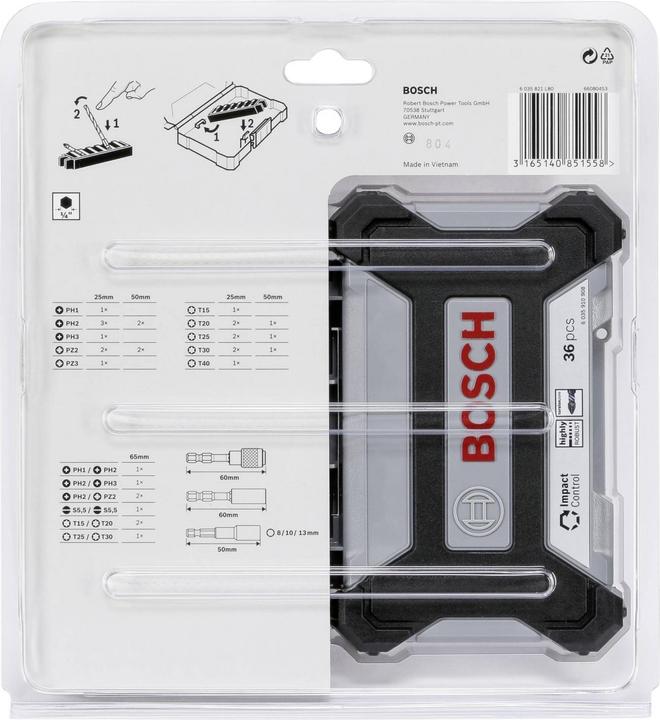 Immagine prodotto Bosch Professional Zubehör Set di punte a percussione 36 pezzi. (Croce Phillips PH M1, Croce Phillips PH M2, Croce Pozidriv PZ M2, Croce Phillips PH M3, Croce Pozidriv PZ M3)