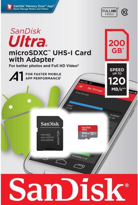 Produktbild SanDisk Ultra A1 (200 GB, microSDXC, U1, UHS-I)