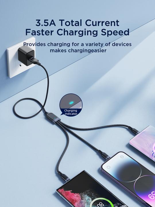 Actual product image Joyroom Multi-Use Series S-A18 3in1 USB-A - Lightning / USB-C / micro USB cable 1.2m - black (1.20 m, USB 3.2 Gen 1)