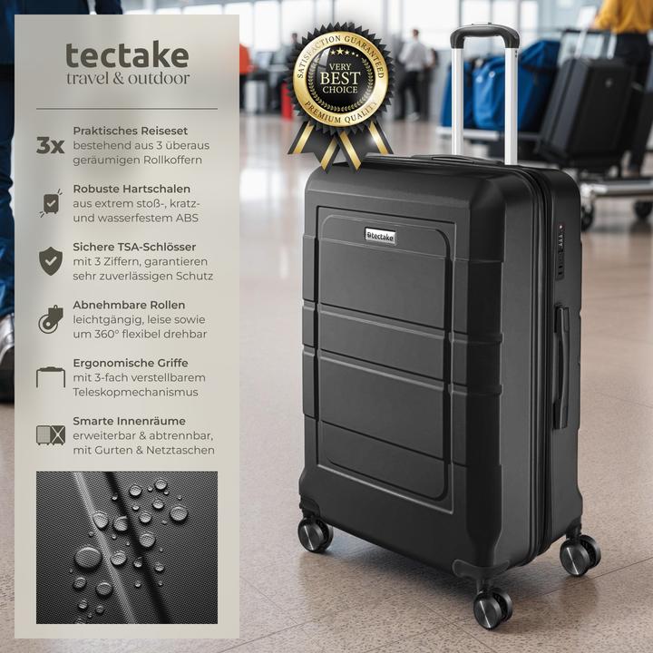 Actual product image tectake Hardshell Suitcase Set Brice - L, M & S sizes, made from ABS plastic, 360° swivel wheels, expandable (111 l, XL (from 140l))