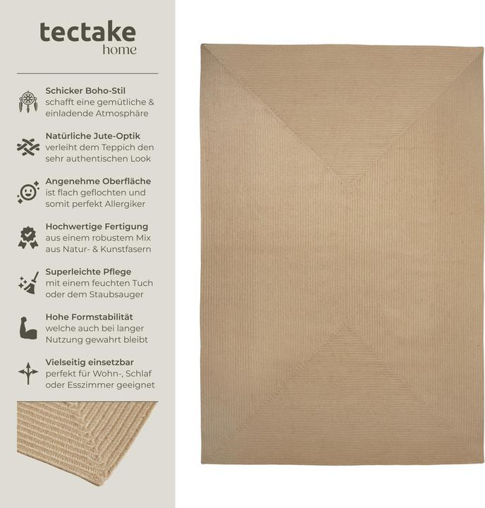 Produktbild tectake Geflochtener Teppich Vibe aus Jute, Boho-Stil (290 x 200 x 0.5 cm)