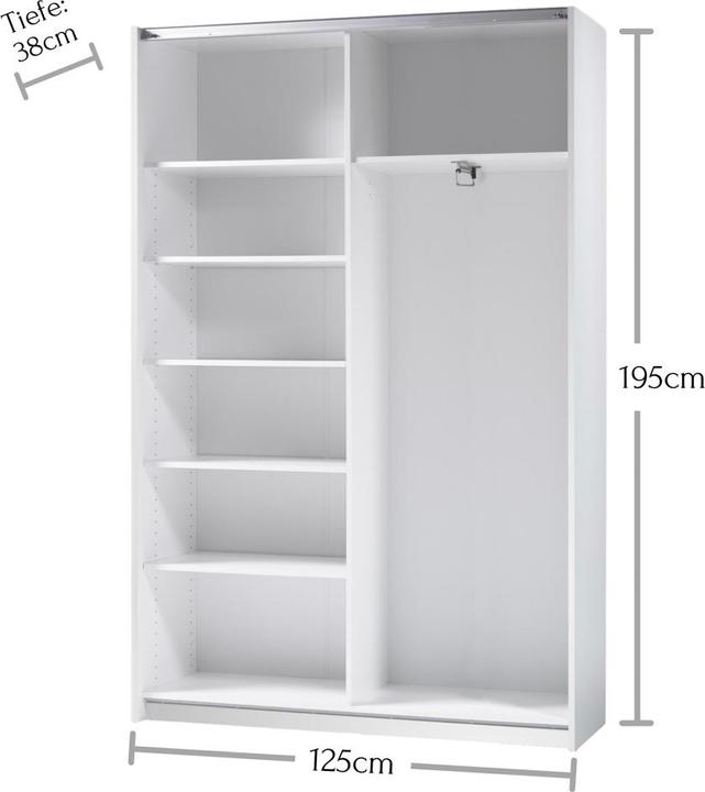 Produktbild Schlafkontor Fast Kleiderschrank Holzwerkstoff Dekorfolie 2 Türen 125x195x38 cm (125 x 195 x 38 cm)