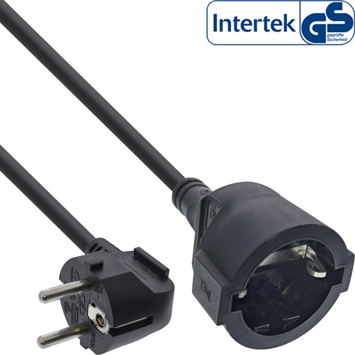 Produktbild InLine Strom-Verlängerung Schutzkontakt Stecker gewinkelt / Buchse, schwarz, 3 (3 m, CEE 7/3)