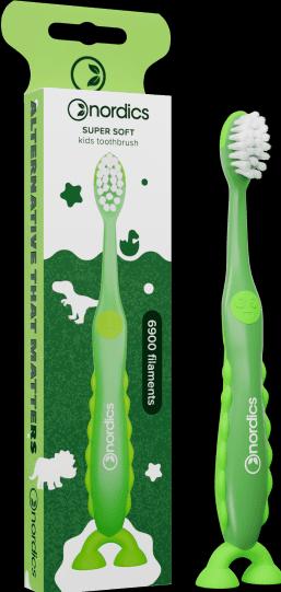 Actual product image Nordics Children's toothbrush 6900 Super Soft Green Dinosaur (Soft, 1 x)