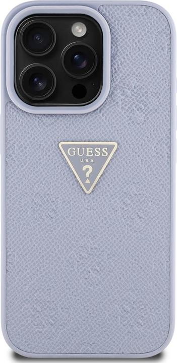 Actual product image Guess Hardcase PU Grained Hot Stamp 4G Triangle Metal Case for iPhone 16 Pro 6,3" Purple (Apple iPhone 16 Pro)
