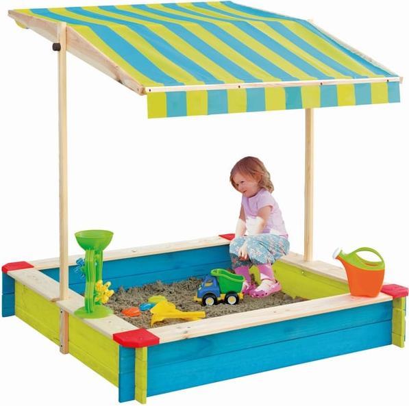 Produktbild Beluga Sandkasten aus Holz - mit Dach - blau/gelb