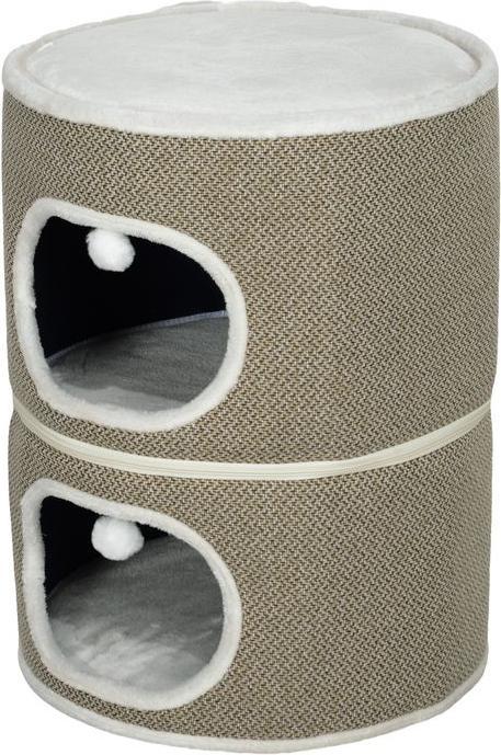 Produktbild Swisshandel24 Kratztonne, 69 cm hoch Katzentonne mit 2 Höhle, Kratzbaum für Katze bis 6 kg (69 cm, Kaffeebraun+Cremeweiss)