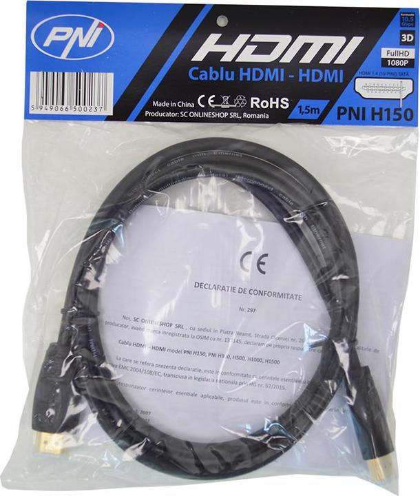 Immagine prodotto PNI Cavo HDMI H150 ad alta velocità 1,4 V, maschio-maschio, Ethernet, placcato oro, 1,5 m (1.50 m, HDMI)
