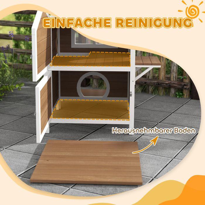 Immagine prodotto Swisshandel24 Katzenhaus aus Holz Katzenhöhle mit Fenster, Balkon für Indoor, Outdoor Braun (Gatto)