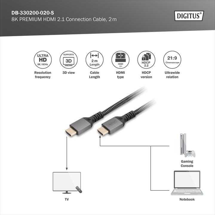 Actual product image Digitus 8K HDMI Ultra High Speed Connection Cable (2 m, HDMI)