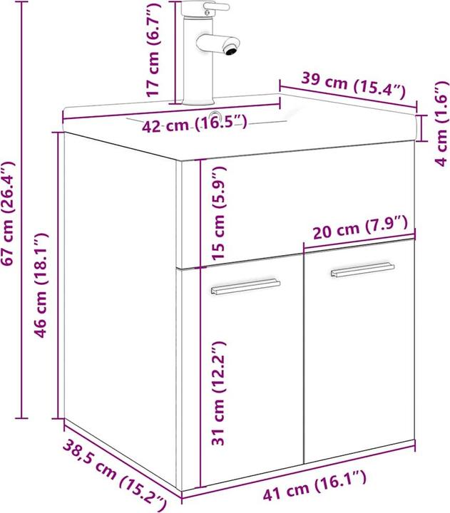 Produktbild VidaXL Waschbeckenunterschrank mit Einbaubecken und Wasserhahn Bad Waschtisch