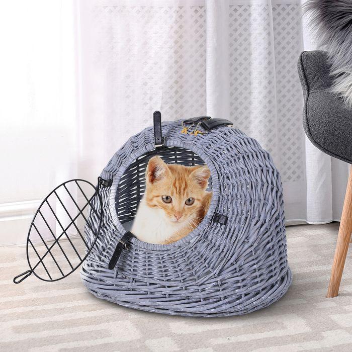 Image du produit Swisshandel24 Panier de transport Caisse de transport pour chats chiens, niche en osier avec grille, niche pour (Chat)