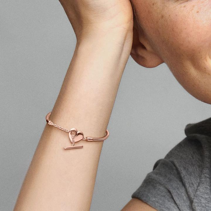 Actual product image Pandora Bracelet Snake Chain T-Bar Heart (18 cm, Metal, rose gold-plated)