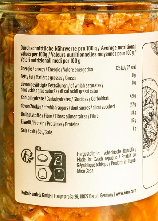 Valori nutrizionali e ingredienti KoRo Kimchi vegano, cavolo cinese fermentato e piccante (2100 g)