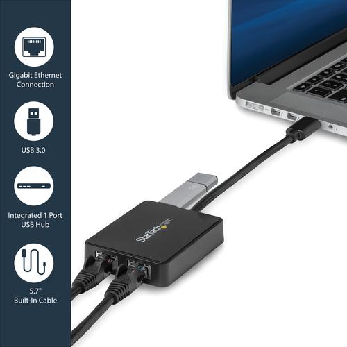 Image du produit StarTech USB 3.0 Double Port Gigabit Nic Nic (USB, RJ45 Gigabit Ethernet (2x))