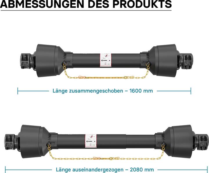 Immagine prodotto Wiltec Albero cardanico T4 1600-2080mm 460Nm 540rpm Albero cardanico 40kW 1 3/8" 6 denti