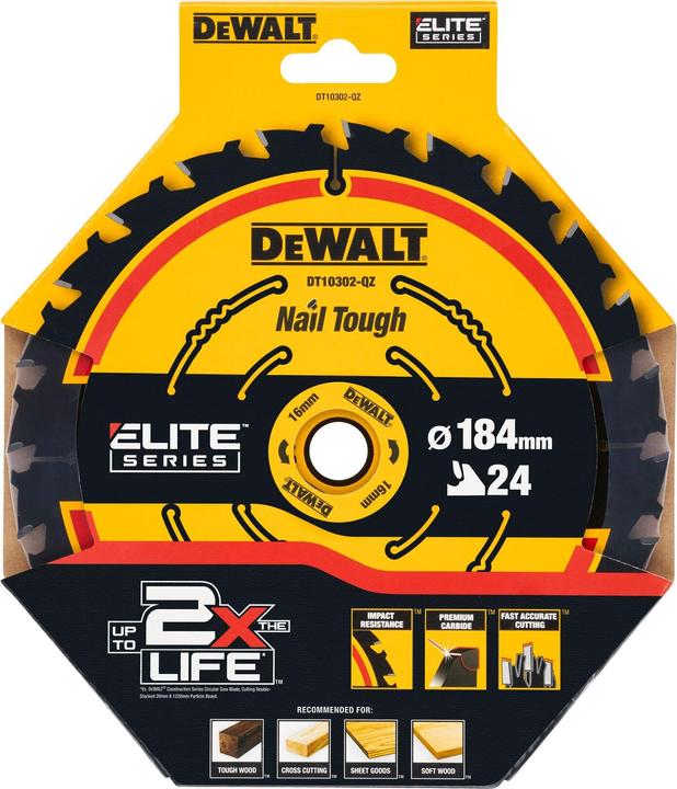 Immagine prodotto DeWalt Lama per sega circolare (per seghe circolari portatili senza coltello, lama da taglioø 184/16