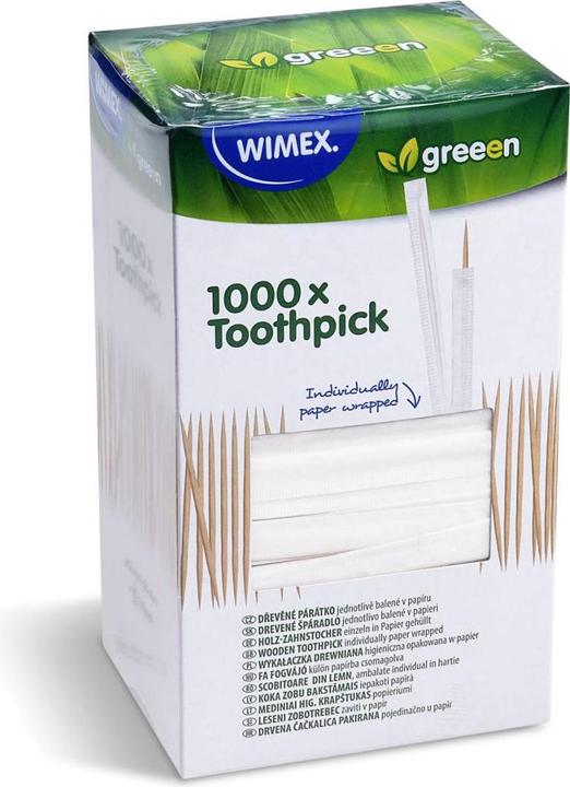 Actual product image Wimex.eu Wooden toothpicks 2 x 65 mm individually wrapped in paper - 1000 pieces (1000 x)