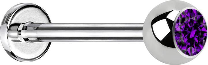 Actual product image Star Piercing Micro labret silver with ball and violet crystal (Surgical steel 316L, without brass)