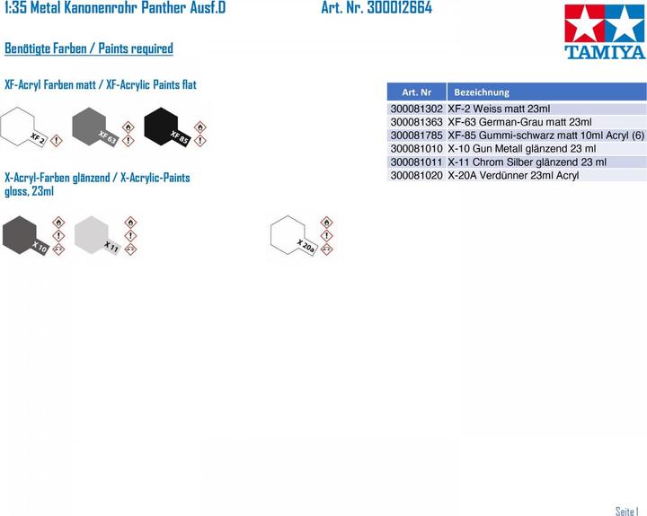 Actual product image Tamiya German PantherAusf.D Metal Gun Barrel