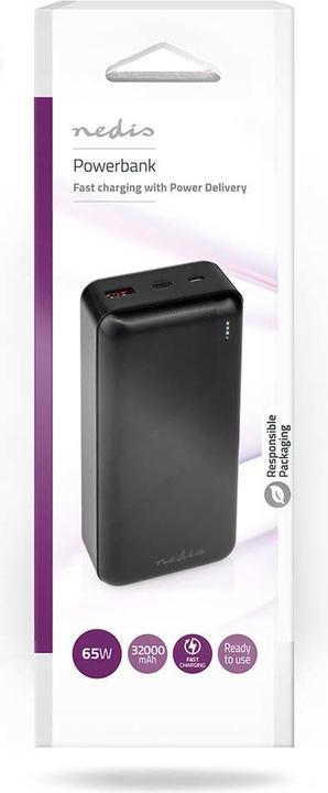 Produktbild Nedis powerbank | 32000 mAh | 2.4 / 3.0 / 3.25 A | Anzahl der Ausgänge: 2 | Ausgangsanschluss: 1x US (32000 mAh, 65 W, 65 Wh)
