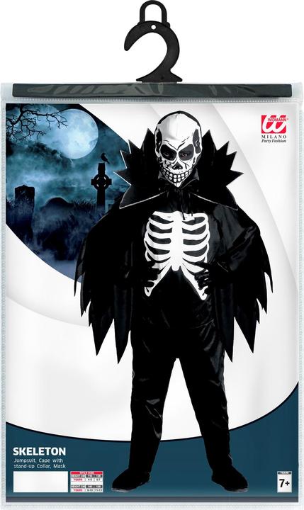 Immagine prodotto Widmann Costume da scheletro spaventoso per bambini: vestito, maschera, cappotto con colletto (158)