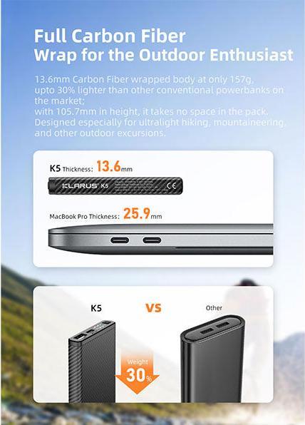 Actual product image Klarus K5 - Waterproof Ultralight Powerbank (10000 mAh, 22.50 W, 385 Wh)