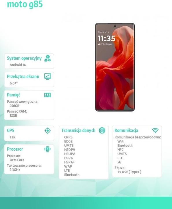 Actual product image Motorola Moto G85 (256 GB, Urban grey, 6.67", SIM + eSIM, 50 Mpx, 5G)