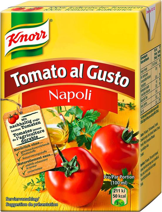 Produktbild Knorr Tomato al Gusto Napoli Pasta Sauce, sonnengereifte Tomaten & Kräuter, für Teigwaren & Gratin Auflauf (370 g)