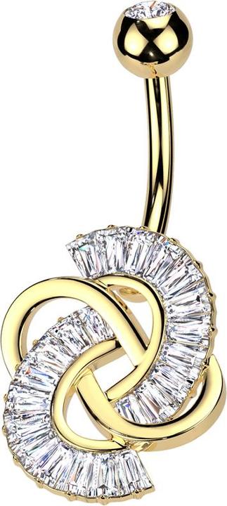 Produktbild Star Piercing Banane vergoldet mit Kugel vergoldet Kristall silber und verknotet Kristalle silber (Messing, Chirurgenstahl 316L)