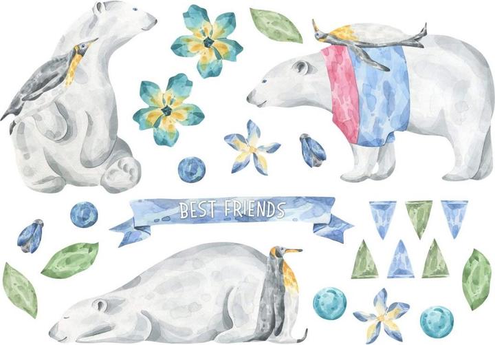 Image du produit Trenddeko Ensemble des meilleurs amis de l'aquarelle - Ours polaire et pingouin (72 x 50 cm)