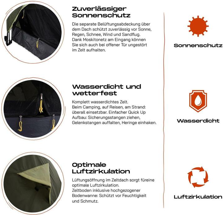 Actual product image Where Tomorrow 2 person pop up tent 160 cm x 70 cm, green (Pitching tent, 3.65 kg, 2 persons)