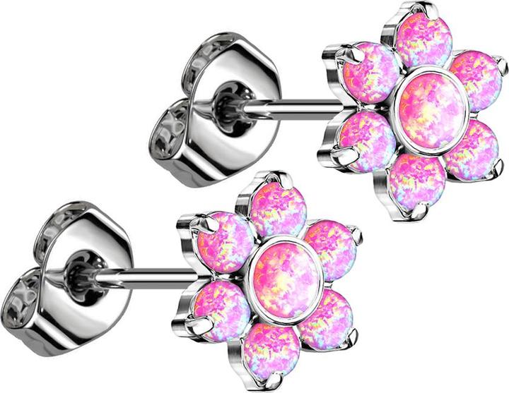 Immagine prodotto Star Piercing Orecchini a perno senza filo in argento fiore opale rosa (senza ottone, Titanio G23)