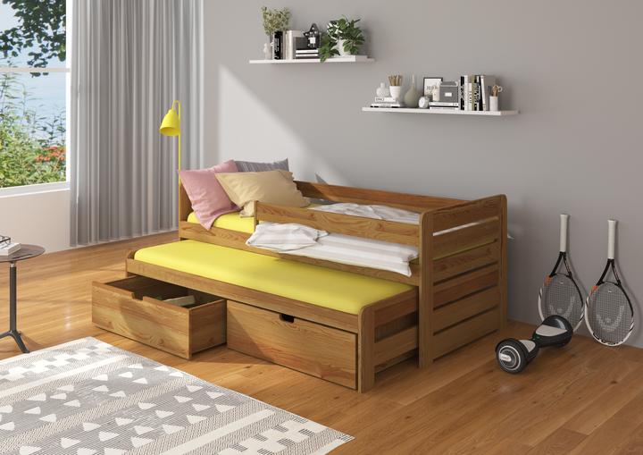 Actual product image ADRK Furniture Double Bed with Railing and Mattresses TOMI 200x90 (200cm x 90cm)