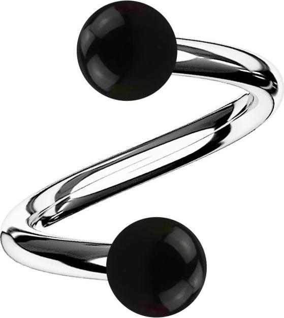 Actual product image Star Piercing Micro spiral silver with two black balls (Surgical steel 316L, without brass, Acrylic)