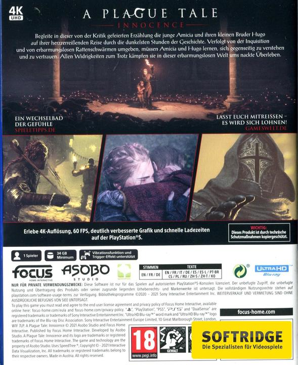 Produktbild Focus Home Interactive A Plague Tale: Innocence (PS5, Multilingual)