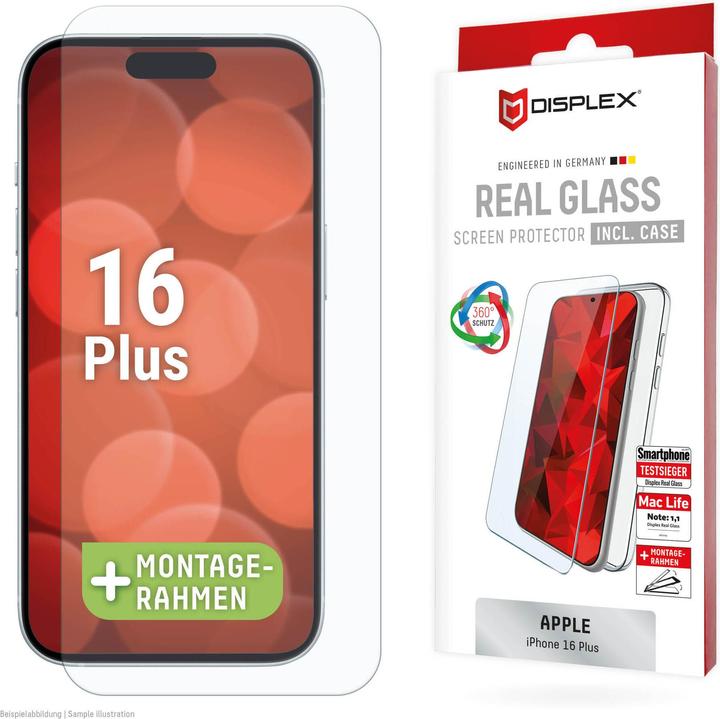 Displex Real Glass, 2D Panzerglas + Handyhülle (1 Stück, Apple iPhone 16 Plus)