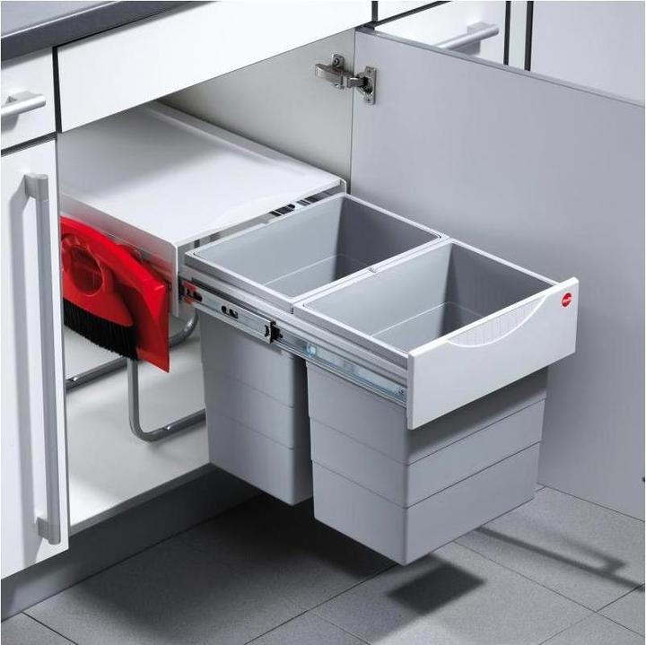 Produktbild Hailo Raumspar Tandem Küchen-Abfalleimer, Kunststoff hellgrau, Grau, One Size (40 l)