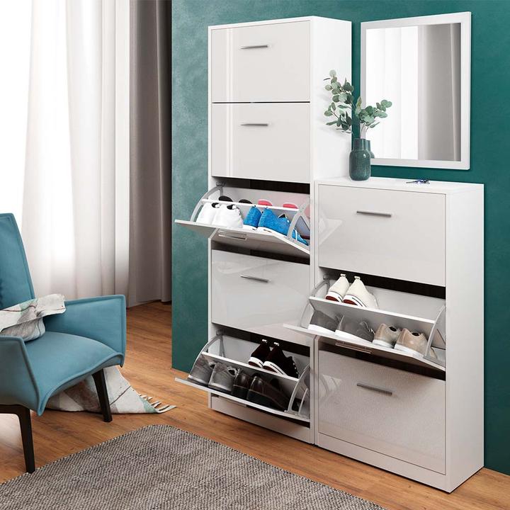 Image du produit Vicco Boite à chaussures Gizmo, blanc brillant/blanc, ensemble avec miroir (45 x 60 x 2 cm, 59 x 170 x 22 cm, 59 x 105 x 22 cm)