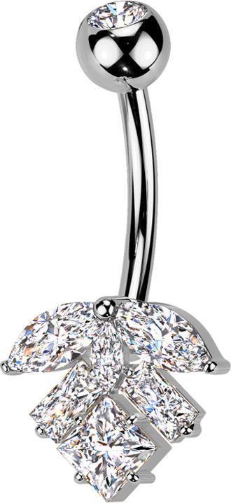 Star Piercing Banane silber mit Kugel Kristall silber und Blatt Kristall silber (Messing, Titan G23)