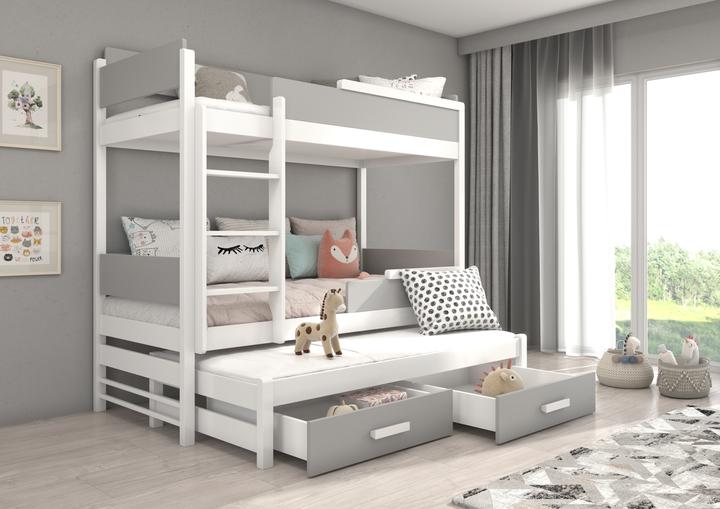 Actual product image ADRK Furniture Triple Bunk Bed with Mattresses QUEEN 180x80 (180 x 80 cm)