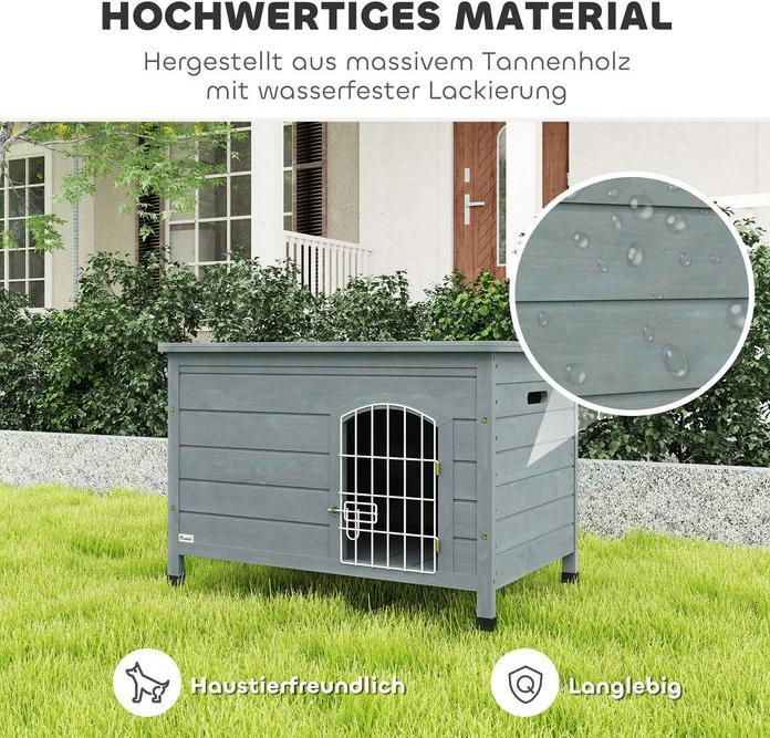 Produktbild Swisshandel24 Hundehütte Hundehaus mit Tür Hundebox Gitterbox für Katzen Tanne Grau (Hundehütte)